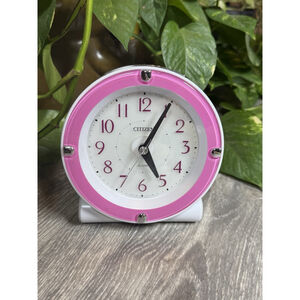 CITIZEN Alarm Clock Pink & White Plastic Frame